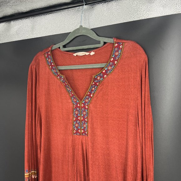Soft Surroundings Orange and Red Long Sleeve Relaxed Blouse - Picture 2 of 9
